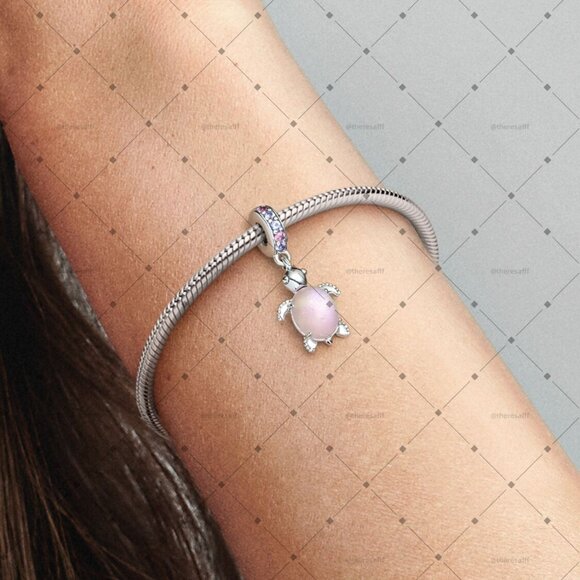 Pandora Murano Glass Pink Sea Turtle Dangle Charm - Picture 4 of 5